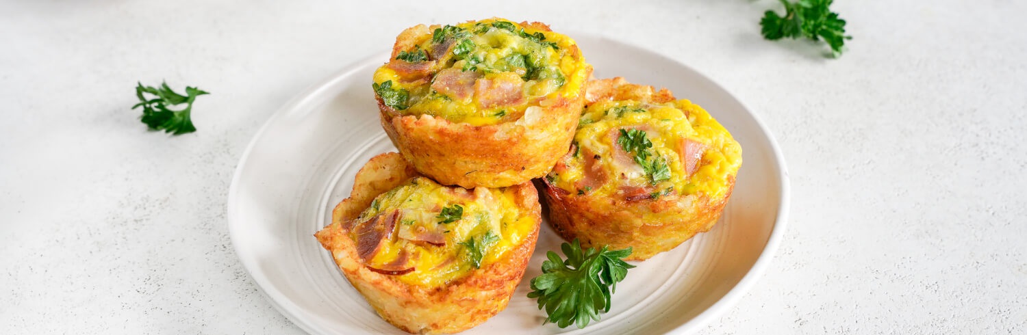 Hashbrown, Ham & Gruyere Egg Cups